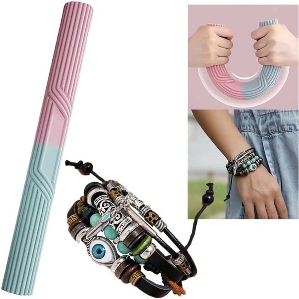 Silicone Grip Strength Trainer Resistance Bar and Bracelets